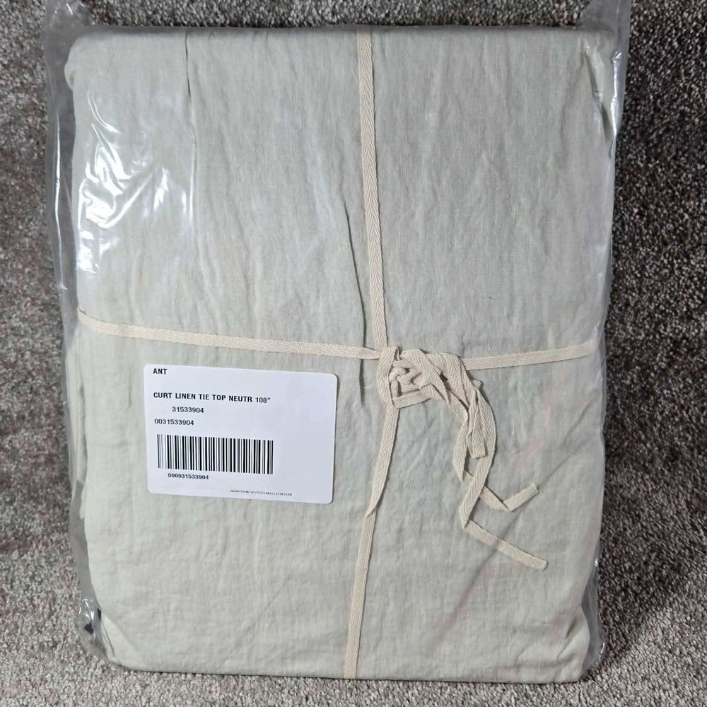 Anthropologie Linen Tie Top Curtain Neutral 108" Single Panel